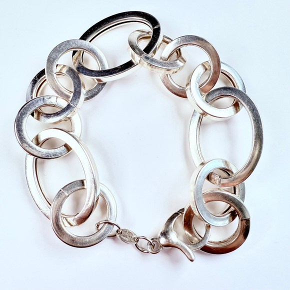 Modernist Large Dyadema 20mm Integrated Links Sterling Silver 925 Bracelet Italy - Picture 2 of 11